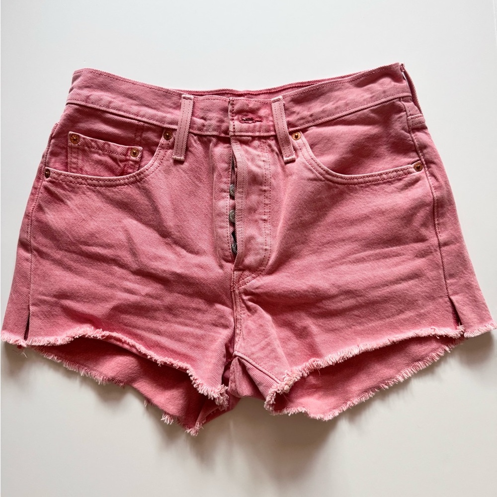 Levi's 501 Button-Fly Pink Jean Denim Shorts with Frayed Hem, Women’s Size 27